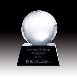 CLEAR OCEAN GLOBE WITH BLACK ALUMINUM BASE