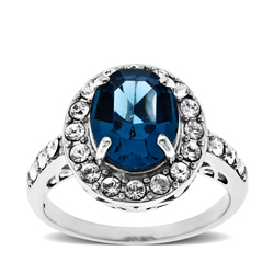 Sterling Silver Blue Crystal Round Ring