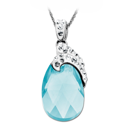 Sterling Silver Aqua & Clear Crystal Teardrop Necklace