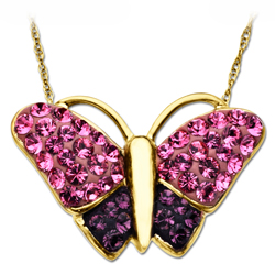 Sterling Silver & Gold Pink/Amethyst Crystal Butterfly Necklace