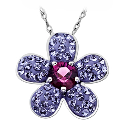 Sterling Silver Clear and Amethyst Flower Pendant Necklace