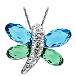 Sterling Silver Clear, Aqua & Green Crystal Butterfly Necklace