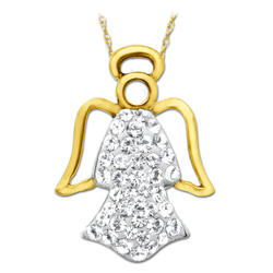Sterling Silver Gold Plated Clear Crystal Angel Pendant Necklace