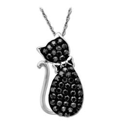 Sterling Silver Black Crystal Cat Pendant