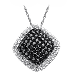Sterling Silver Black and Clear Crystal Square Pendant Necklace