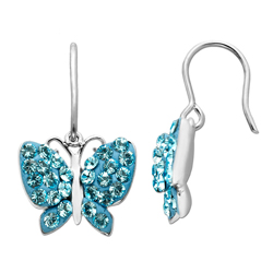 Sterling Silver Aqua Crystal Butterfly Earrings
