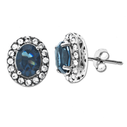Sterling Silver Blue and Clear Crystal Earrings