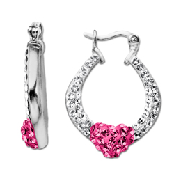 Sterling Silver Clear & Pink Crystal Hoop Earrings