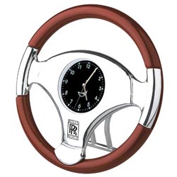 Steering Wheel Metal Clock w/ Wood Finish (Large) Discontinued)