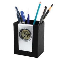 Leather Pen Holding Alarm Clock