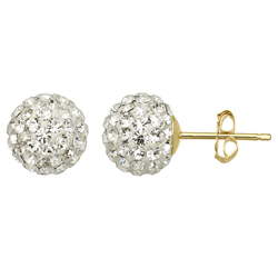 14KT Gold 6.8mm Clear Crystal Ball Earrings
