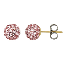 14KT Gold 6.8mm Pink Crystal Ball Earrings (Discontinued)