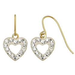 14KT Gold Clear Crystal Hear Drop Earrings