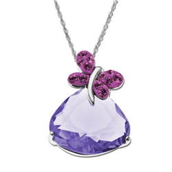 Sterling Silver Violet and Pink Crystal Butterfly Necklace