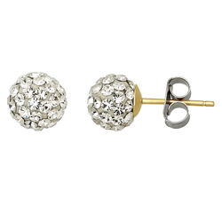 10KT Gold 6.8mm Clear Crystal Ball Earrings