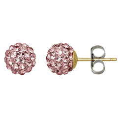 10KT Gold 6.8mm Pink Crystal Ball Earrings