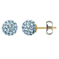 10KT gold 6.8mm Aqua Crystal Ball Earrings