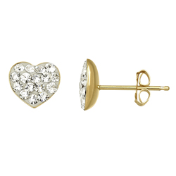 10KT Gold Heart Shaped Clear Crystal Earrings