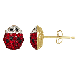 10KT Gold Ladybug Crystal Earrings