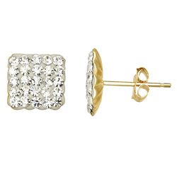 10KT Gold Square Clear Crystal Earrings