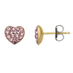 10KT Gold Heart Shaped Pink Crystal Earrings