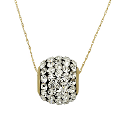 10KT Gold 9mm Clear Crystal Roller Ball Necklace W/ Black Resin