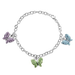 Sterling Silver Multi Color Crystal Butterfly Bracelet